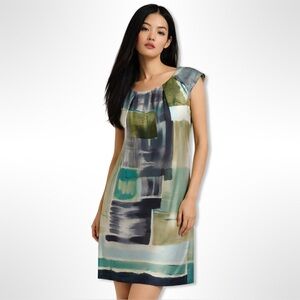 Martin + Osa 100% Silk Watercolor Floral Dress Olive green silk